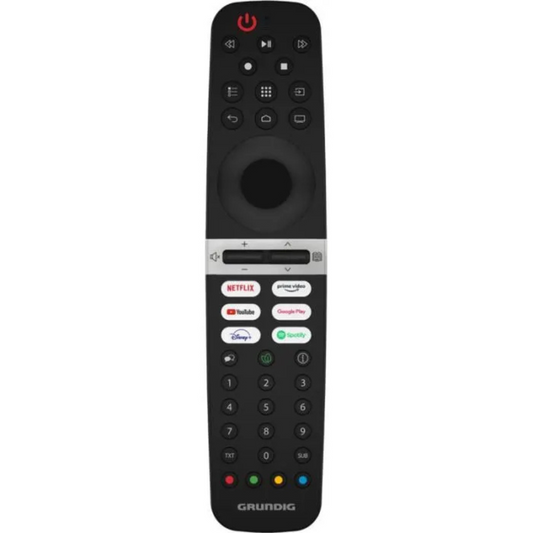 Télévision Grunding 32GHH6500 avec écran plat, cadre noir et télécommande visible sur l'écran.