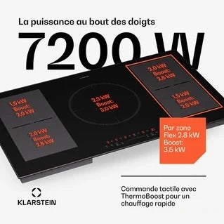 Klarstein Induktionskochfeld 90 cm 7000W Hybrid-Induktionskochfeld 4 Kochfelder ThermoBoost Schwarz