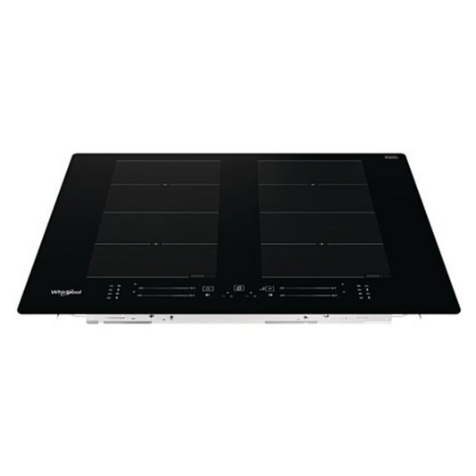 Table de cuisson induction encastrable Whirlpool WF S8865 NE avec surface en verre noir et commandes tactiles.