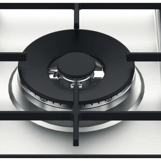 Table de cuisson Whirlpool GMWL 758/IXL en acier inoxydable avec 4 zones de cuisson.
