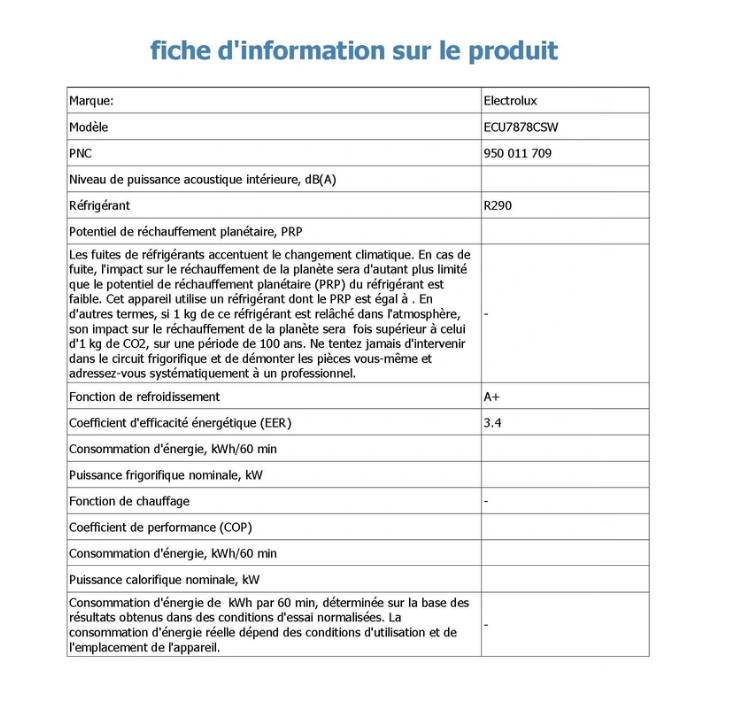 Electrolux ECU7878CSW Comfort 700 Mobiele Airconditioner – 3400 W, Klasse A+, Inverter, HEPA-filter, 43 dB