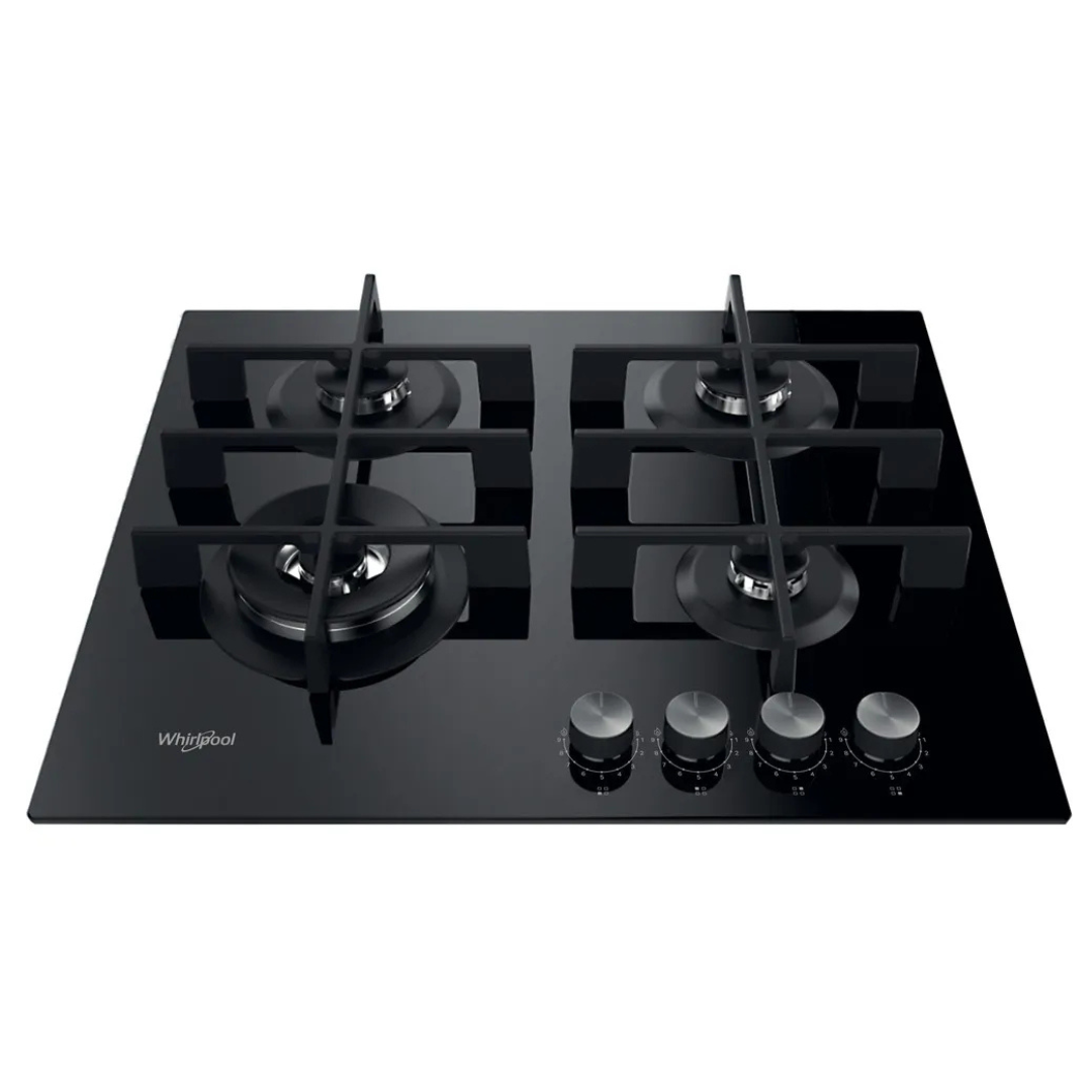 Table de cuisson Whirlpool GOWL628NBFR avec surface en verre et commandes tactiles, vue de face.