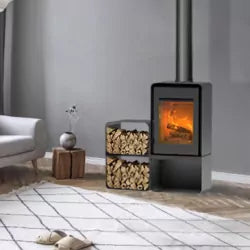 Domino brændeovn med brændemagasin og 2-etagers modul - 8,5 kW