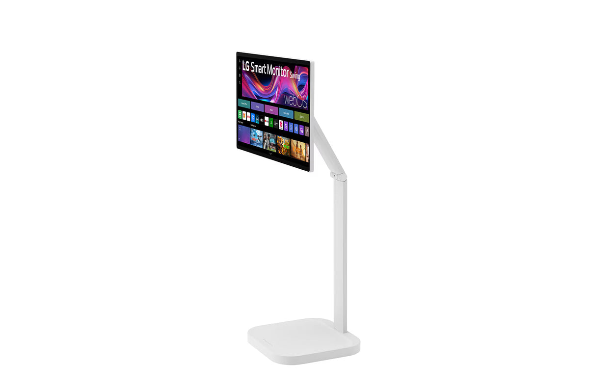 Téléviseur LG 32U889SA-W 32" UHD 4K IPS avec support inclinable et batterie intégrée, affichage clair et moderne.