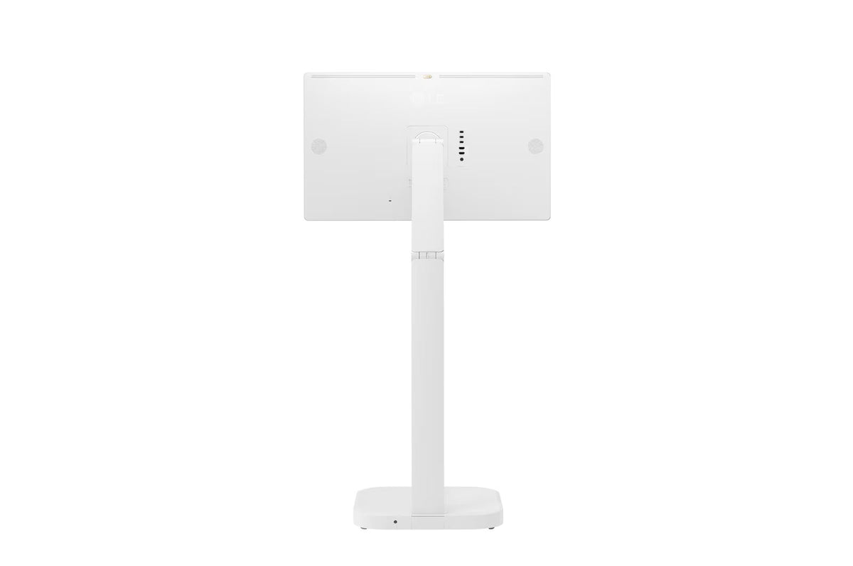 Écran LG 32U889SA-W, moniteur 32 pouces UHD 4K IPS avec support inclinable et batterie intégrée.