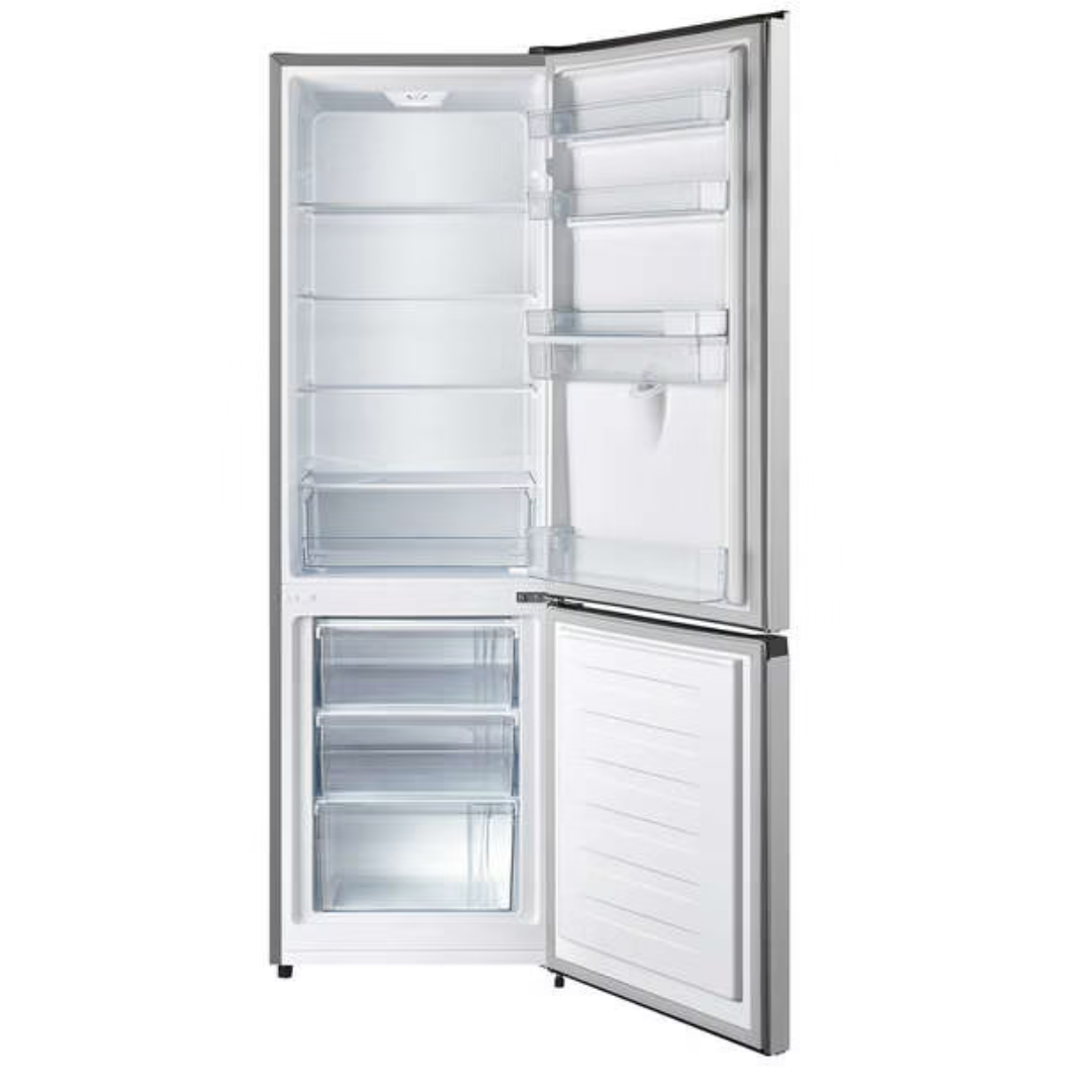 Réfrigérateur HISENSE RB343D4WDE avec portes doubles, intérieur spacieux et étagères en verre, vue de face.