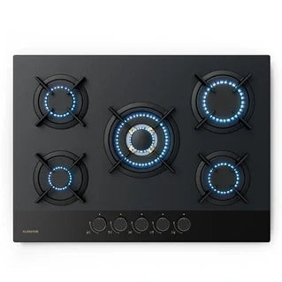 Plaque gaz KLARSTEIN Goldflame Nano Plaque de cuisson gaz 5 brûleurs en laiton 8 kW Table de cuisson à gaz - Gaz naturel/GPL