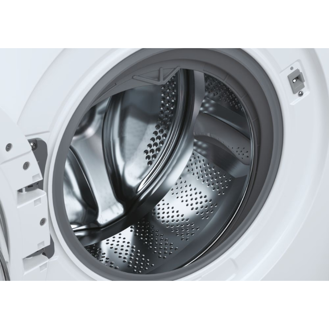 Lave-linge Candy EY12102DE/1-S, machine à laver moderne avec porte blanche et commandes, vue de face.
