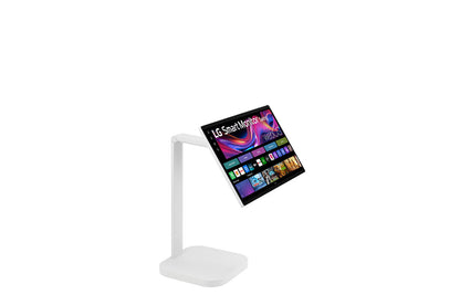 Écran LCD LG 32U889SA-W, moniteur Smart 32" UHD 4K IPS avec support inclinable et batterie intégrée, affichage clair et moderne.