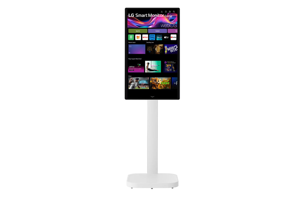 Écran LG 32U889SA-W, moniteur Smart 32" UHD 4K IPS avec support inclinable et batterie intégrée.