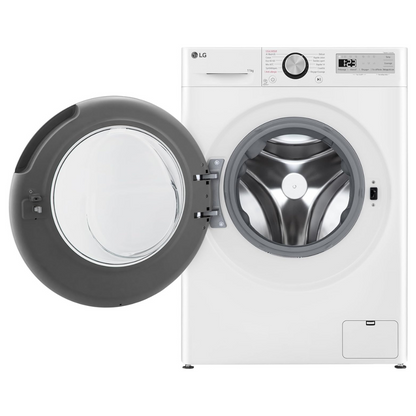 Lave-linge LG F14R15WHS avec porte blanche et écran de contrôle numérique visible.