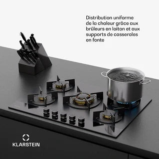 Plaque gaz KLARSTEIN Goldflame Nano Plaque de cuisson gaz 5 brûleurs en laiton 8 kW Table de cuisson à gaz - Gaz naturel/GPL