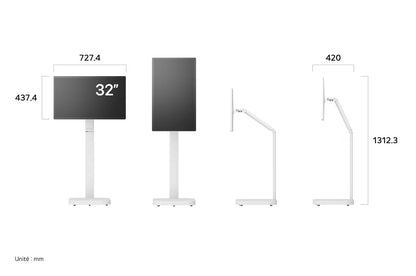 Écran LG 32U889SA-W, moniteur Smart 32" UHD 4K IPS avec support inclinable et batterie intégrée, affichant une image claire et lumineuse.