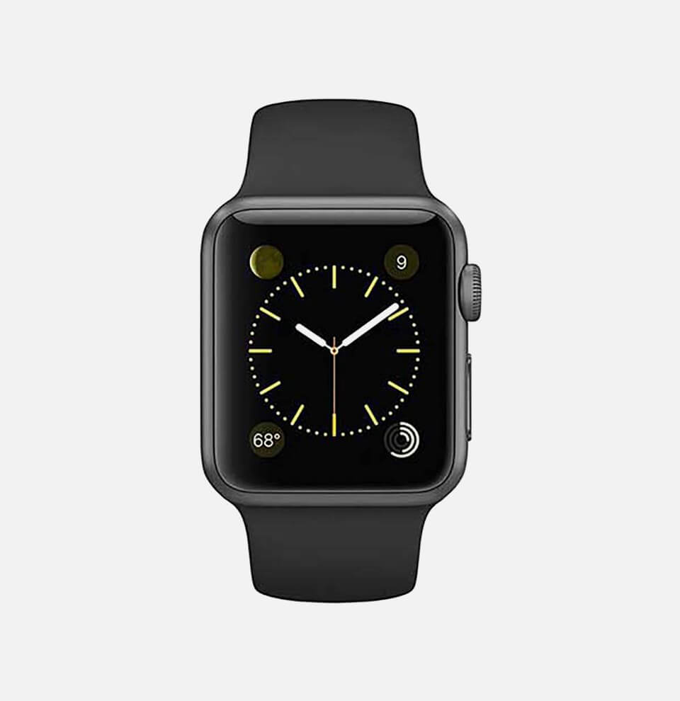 Montre connectée Smartwatch Mino 3600 avec écran tactile, affichage numérique et bracelet en silicone noir.