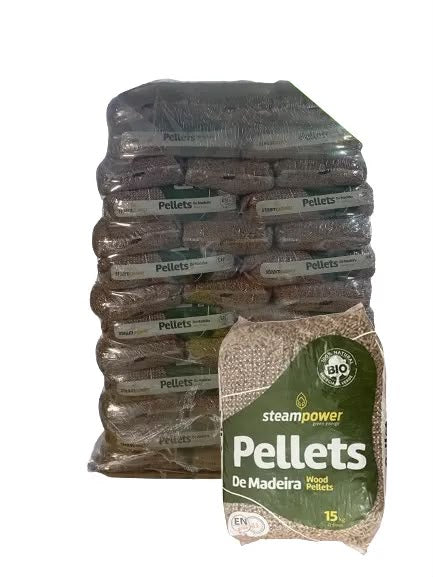 Pellets STEAMPOWER EN Plus A1 – Palete de 65 Sacos de 15 kg (975 kg)